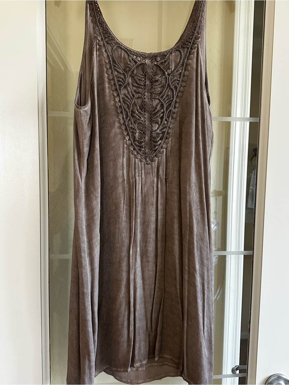 Black Swan Taupe Embroidered Scoop Neck Sleeveless Dress
